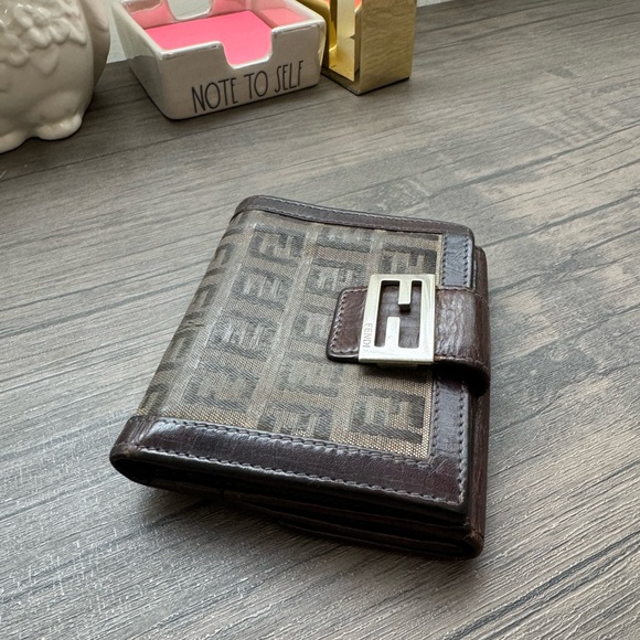 FENDI W Hook Wallet Zucchino Beige Canvas Leather Authentic Used - Picture 11 of 11